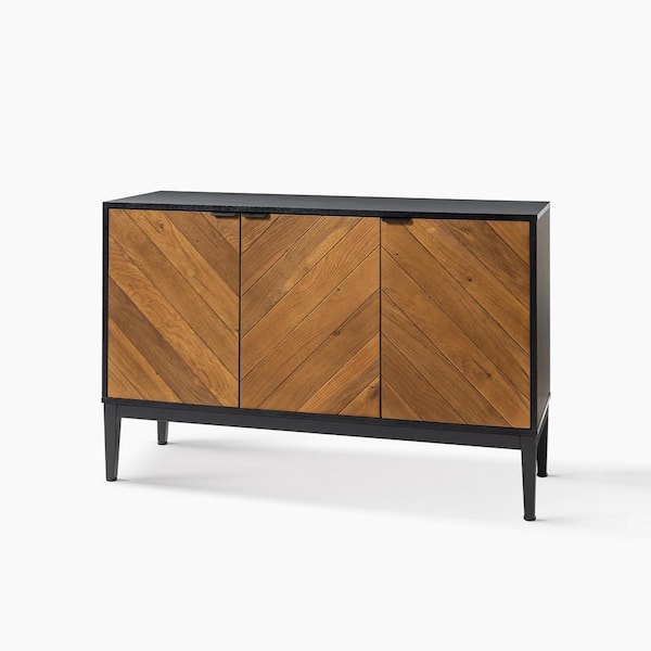 JAYDEN CREATION Franz Black Wood Modern 47 in. Wide Sideboard with 3-Doors and Adjustable Black Metal Legs
