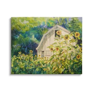 Peaceful Sunflower Countryside Woodlands Barn by MB Cunningham Unframed Architecture Art Print 20 in. x 16 in.
