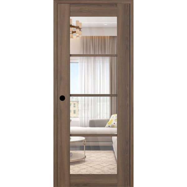 Vona 4 Lite DIY-Friendly 30 in. x 84 in. Right-Handed Clear Glass Pecan Nutwood Composite Single Prehung Interior Door