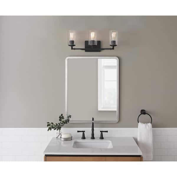 Helenwood 22 in. 3-Light Matte Black Bathroom Vanity Light with Clear Seeded Glass