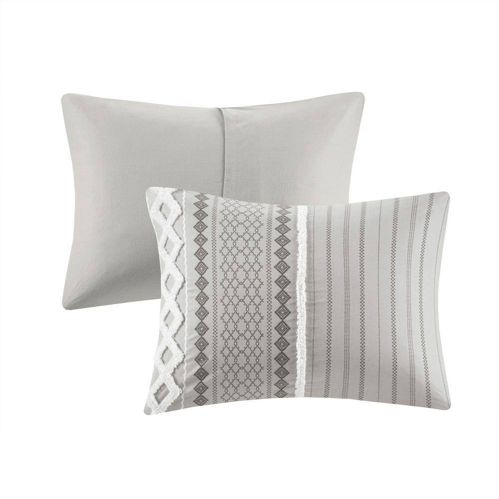 Gray Full Cotton Reversible Comforter Set with Chenille
