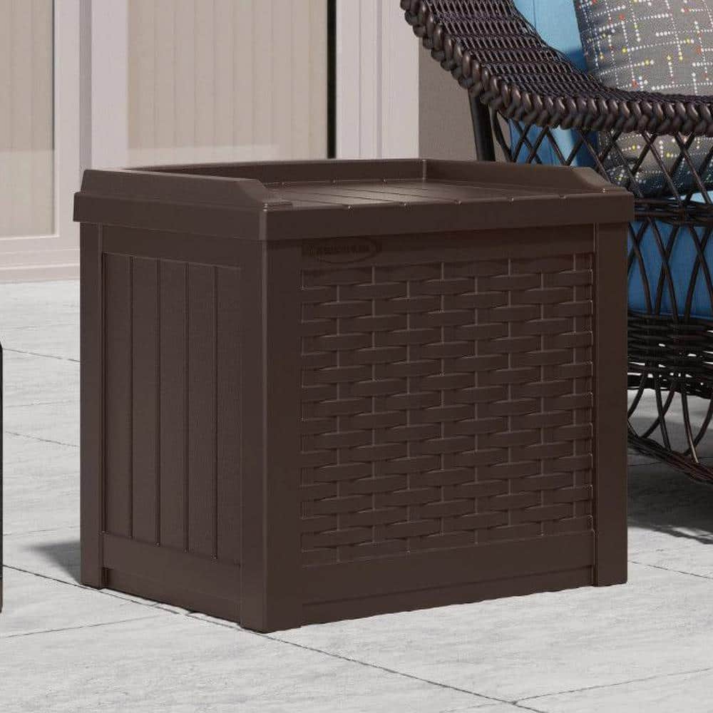 Brown 22-Gallon Resin Wicker Deck Box with Hinged Lid