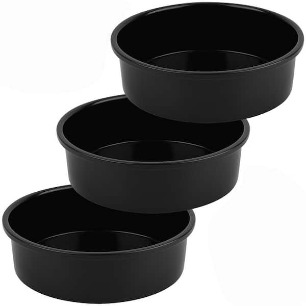 3-Piece Black High Carbon Steel Round Cake Pans Set with 100 Pieces Parchment Paper, Non-Stick Cake Baking Pans