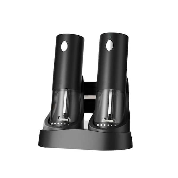 Electric Salt and Pepper Grinder Set Automatic Refillable Adjustable Coarseness Large Capacity LED Light Black