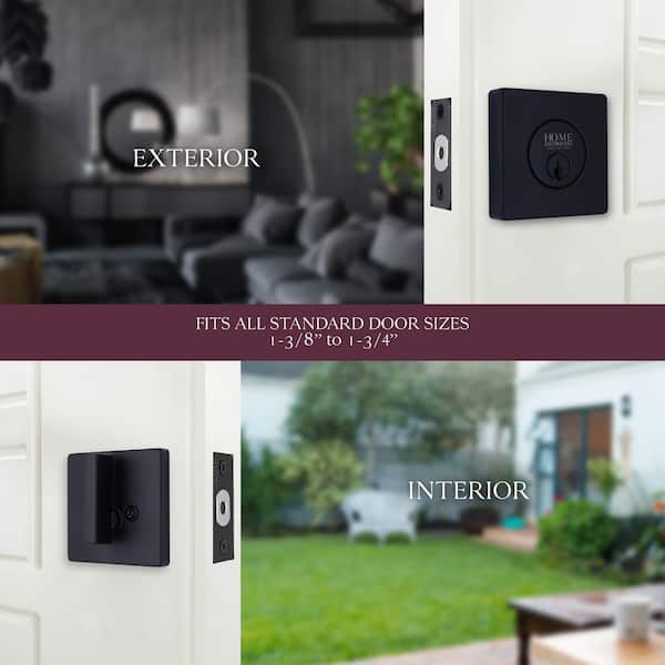 Square Matte Black Single Cylinder Deadbolt Featuring Dual Keyway