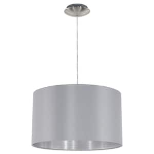 Maserlo 15 in. W x 72 in. H 1-Light Silver and Satin Nickel Pendant Light with Drum Metal Shade