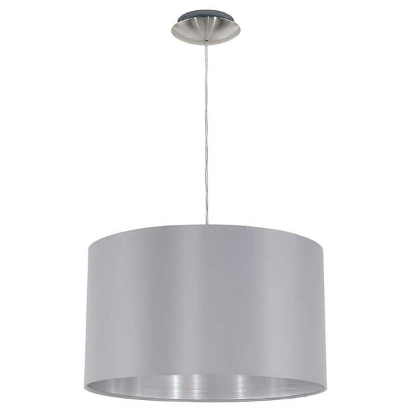 Eglo Maserlo 15 in. W x 72 in. H 1-Light Silver and Satin Nickel Pendant Light with Drum Metal Shade