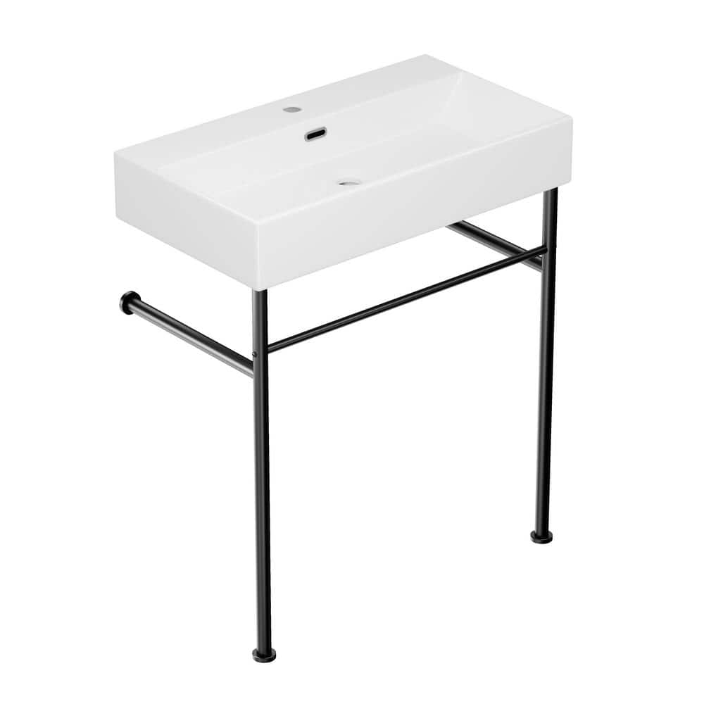 Turner 30" Matte Black Ceramic Wall-Mount Console Sink
