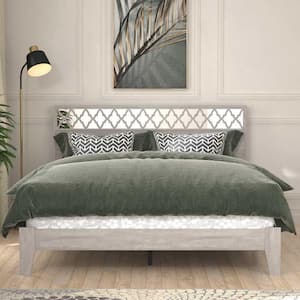 Aideliz Dusty Gray Oak Wood Frame Queen Platform Bed With Headboard