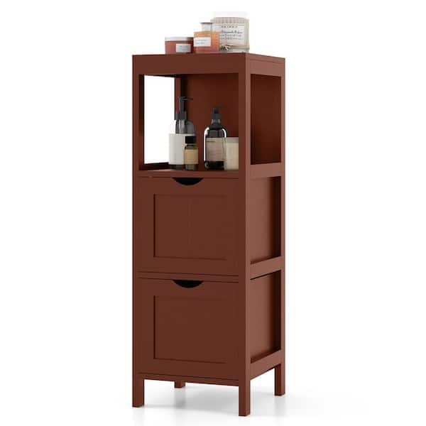 Costway 12 in. W x 12 in. D x 35 in. H Brown MDF Freestanding Linen Cabinet with 2 Removable-Drawers