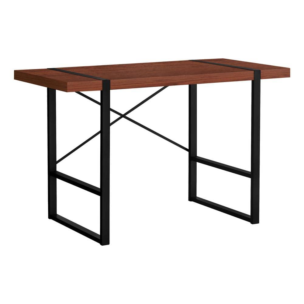 48 in. L Cherry Wood-Look Black Computer Desk Thick-Panel Desktop Inset Met