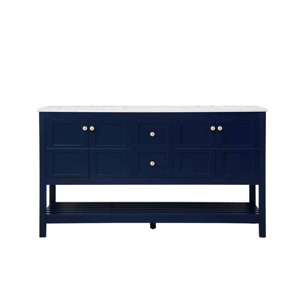 Simply Living 60 in. Single Bathroom Vanity in Blue with Quartz Vanity Top 