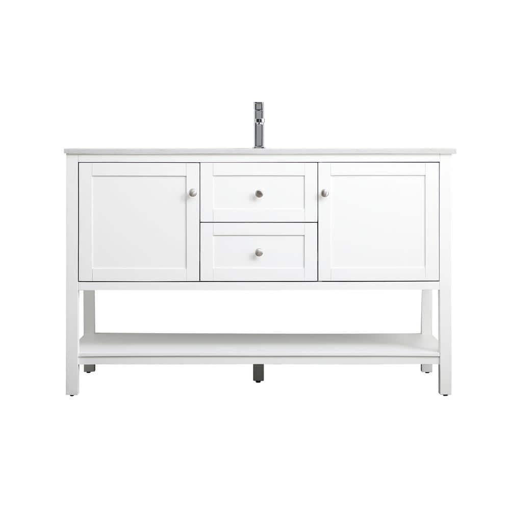 54 in. W x 21.5 in. D x 35 in. H Bath Vanity in White with Calacatta White Engineered Marble Top price history on PriceWatchPro