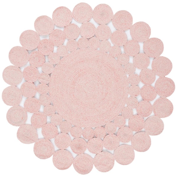 SAFAVIEH Cape Cod Pink 4 ft. x 4 ft. Braided Circles Round Area Rug