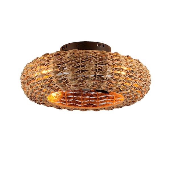 20 in. Matte Black Flush Mount Caged Ceiling Fan with Remote Control