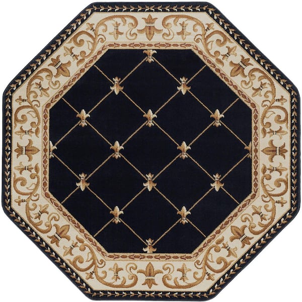 Sensation Border Black 6OCT Octagon ft. Indoor Area Rug
