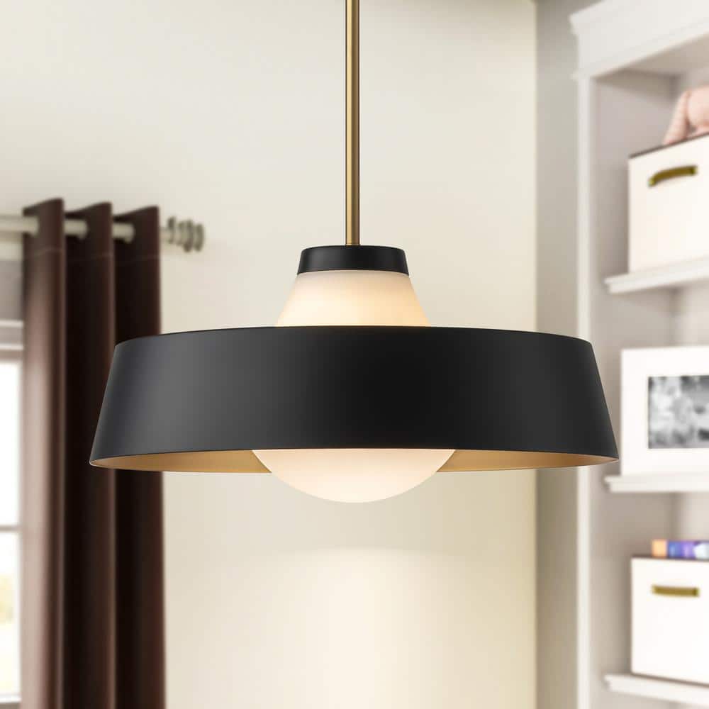Winnie 1-Light Black Mid-Century Modern Pendant Light with Opal Glass Shade price history on PriceWatchPro