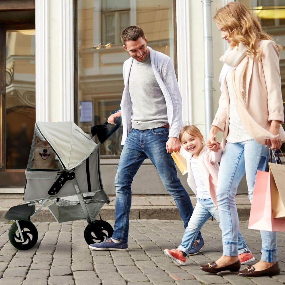 Critter Sitters Gray 3-Wheel Pet Stroller for Small to Medium Dogs