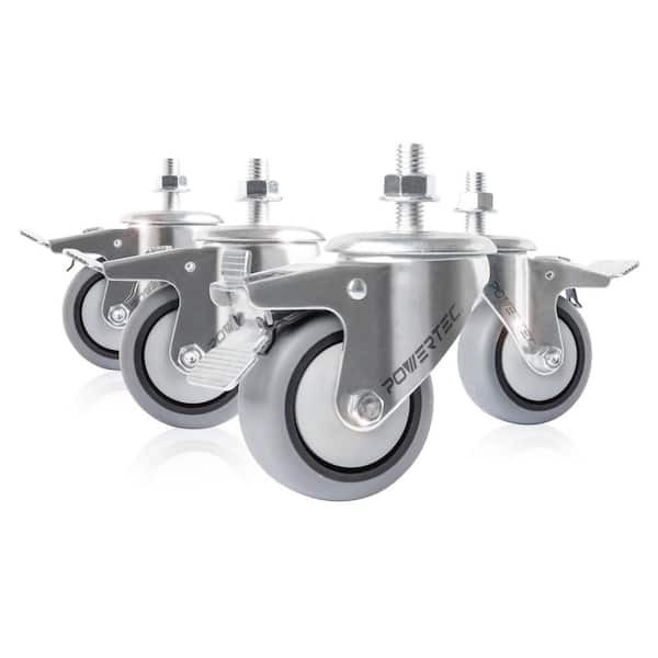 3 in. Swivel Stem Caster Wheels with Brake, Heavy Duty Stem Casters, Dual Locking TPR Rubber Castor Wheels (4-Pack)