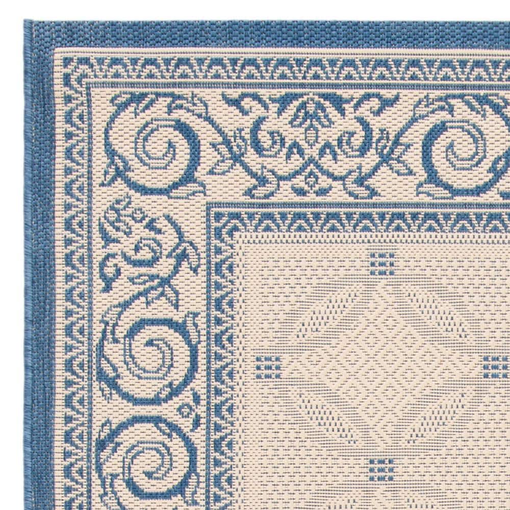 Natural and Blue Synthetic Flat Woven Indoor/Outdoor Area Rug