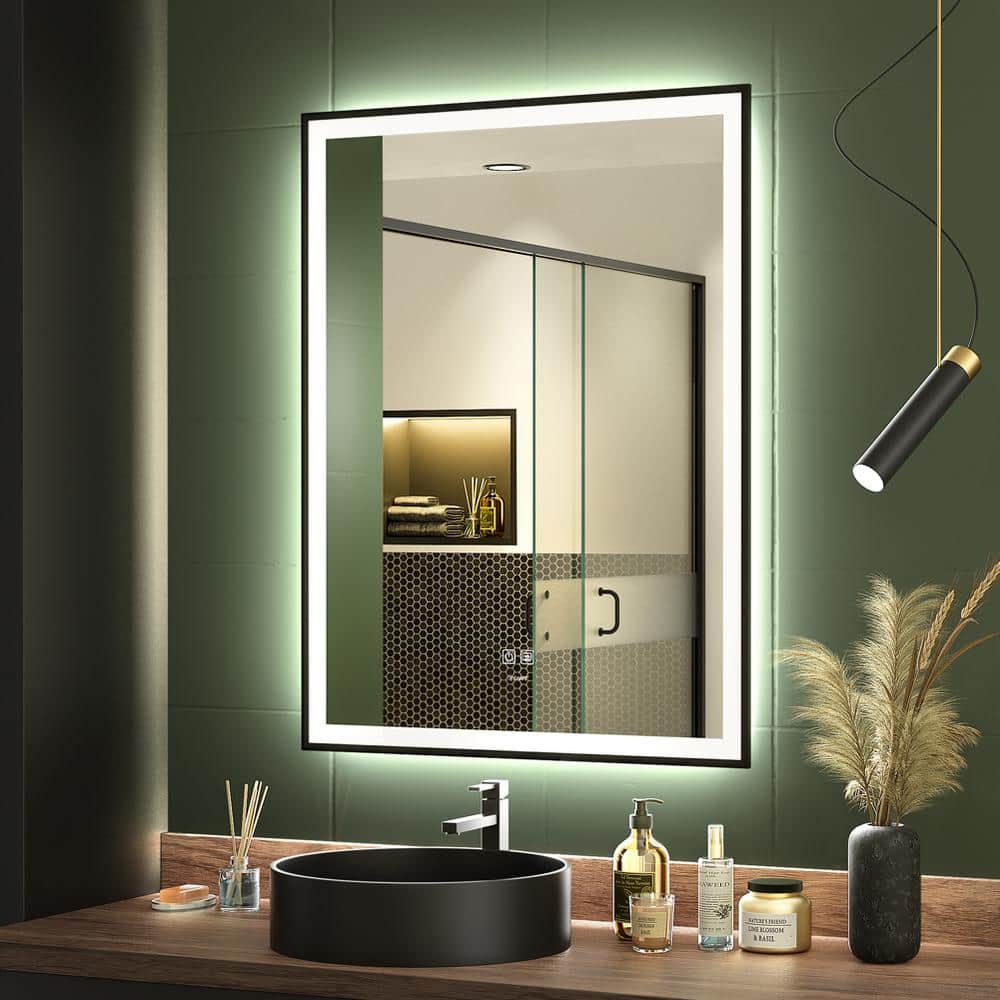 GANPE 24 in. W x 32 in. H Large Rectangular Framed Dimmable Wall Bathroom V