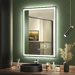 GANPE 24 in. W x 32 in. H Large Rectangular Framed Dimmable Wall Bathroom Vanity Mirror in Sliver