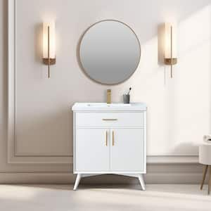 Nolan 30 in. W x 18 in. D x 34 in. H Bath Vanity in White with White Ceramic Vanity Top