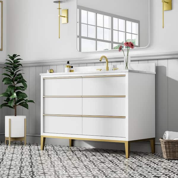 60 in. W x 22 in. D x 38 in. H Undermount Double Sink Bath Vanity in White with White Marble Top