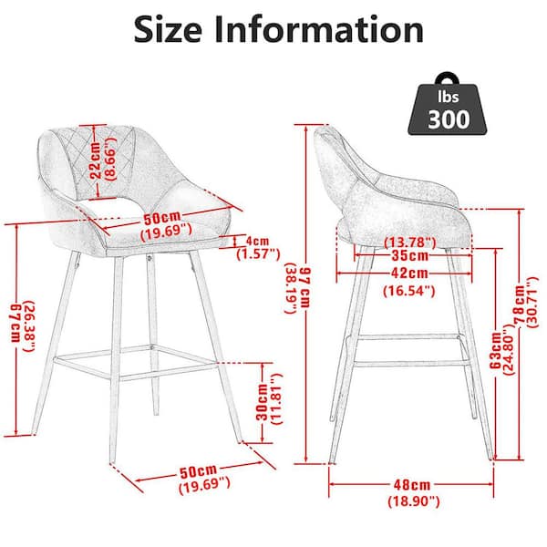 38.2 in. Gray High Back Metal Frame Breakfast Dining Bar Stool