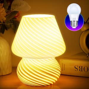 7 in. White Glass Mushroom Desk Lamp, 9-Watt Warm Light Bulb Included, Perfect Decor for Bedroom, Living Room
