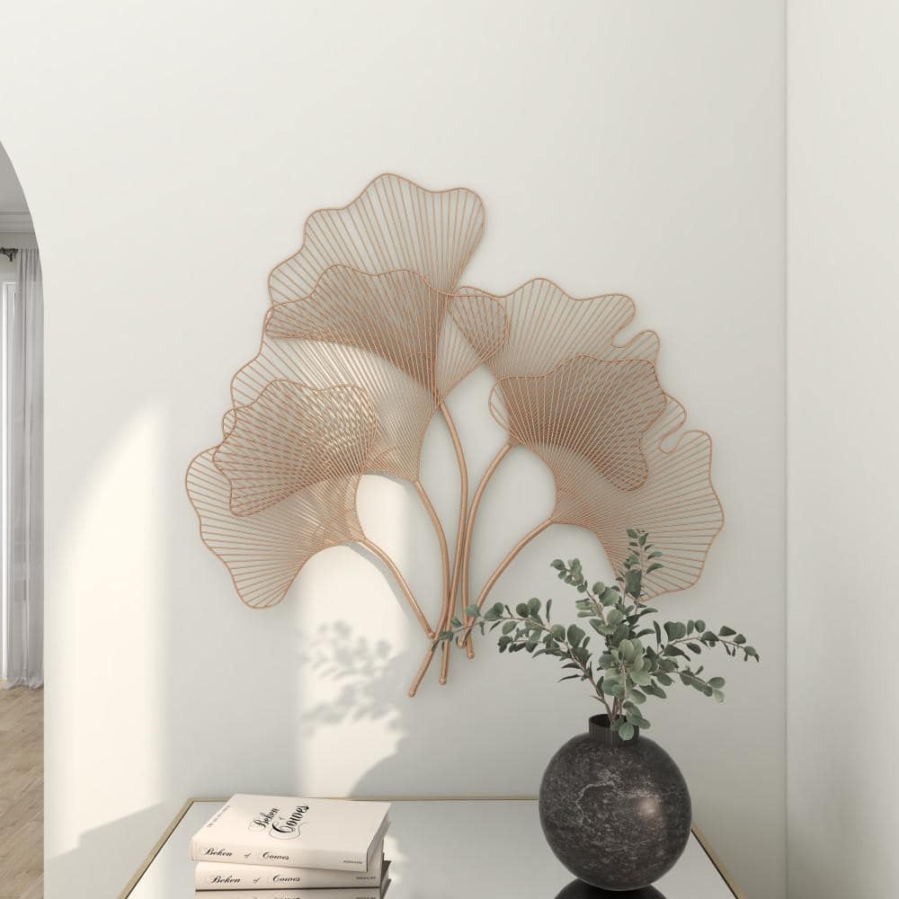 Large Copper Metal Ginkgo Leaf Wall Sculpture
