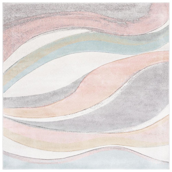 Hollywood Gray/Pink 10 ft. x 10 ft. Gradient Waves Square Area Rug
