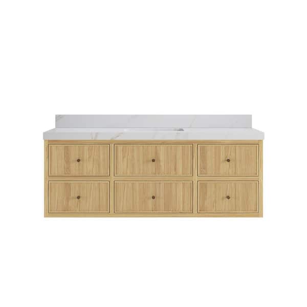 Willow Collections Sonoma Floating 60 in. H Single Sink Freestanding Light Natural Bath Vanity with Calacatta Sienna Qt. Top Unassembled