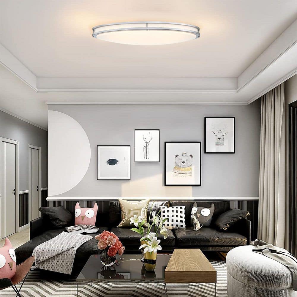 33 in. Oval Brushed Nickel Selectable LED 3000K, 4000K, 5000K Semi-Flush Mount Ceiling Light (2-Pack) price history on PriceWatchPro