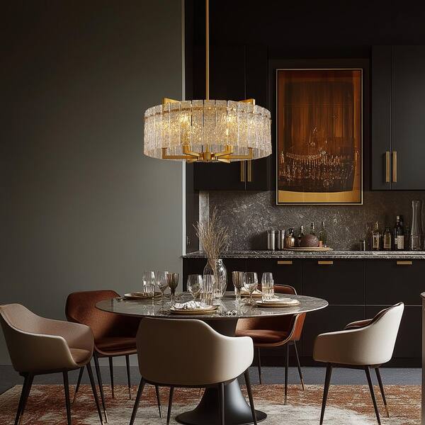 SILJOY 6-Light Gold 25.6in Modern Glass Shade Chandelier for