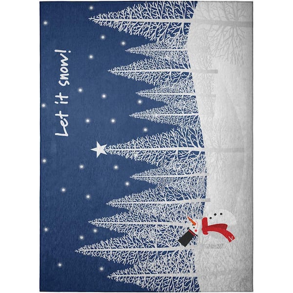 Cozy Winter Blue 30 in. x 46 in. Indoor/Outdoor Washable Area Rug