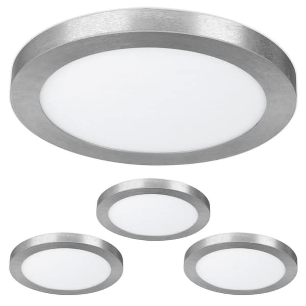 Feit Electric 13 in. Dimmable Nickel Integrated Color Selectable LED Color Edge-Lit Round Flat Panel Ceiling Flush Mount (4-Pack)