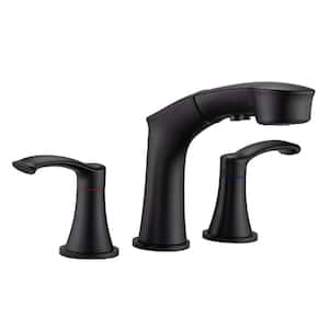 8 in. Widespread Double Handle Bathroom Faucet in Matte Black with Pull Out Sprayer