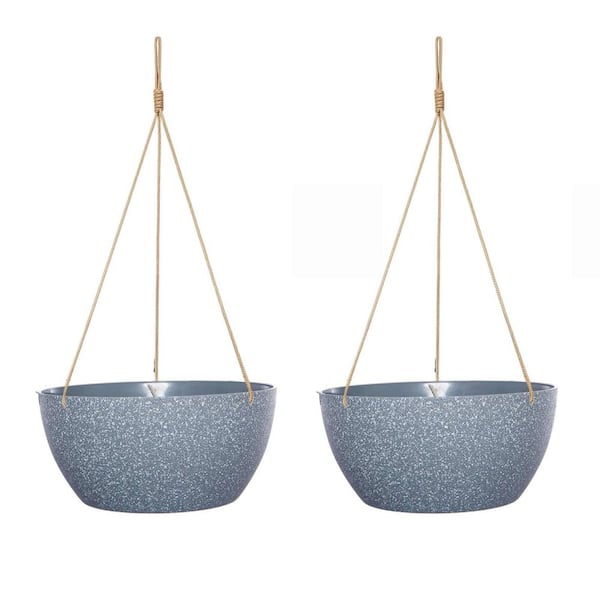 2 Pack Large 13 in Grey Speckles Polypropylene Hanging Basket, Plastic Hanging Basket Pots for Outdoor Plants Flowers
