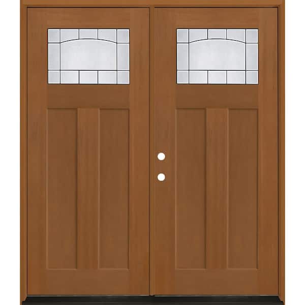 Regency 72 in. x 80 in. 1/4 TopL Empire Deco Glass RHIS AutmnWht Fiberglass Double Prehung Front Door with 4-9/16 Jamb