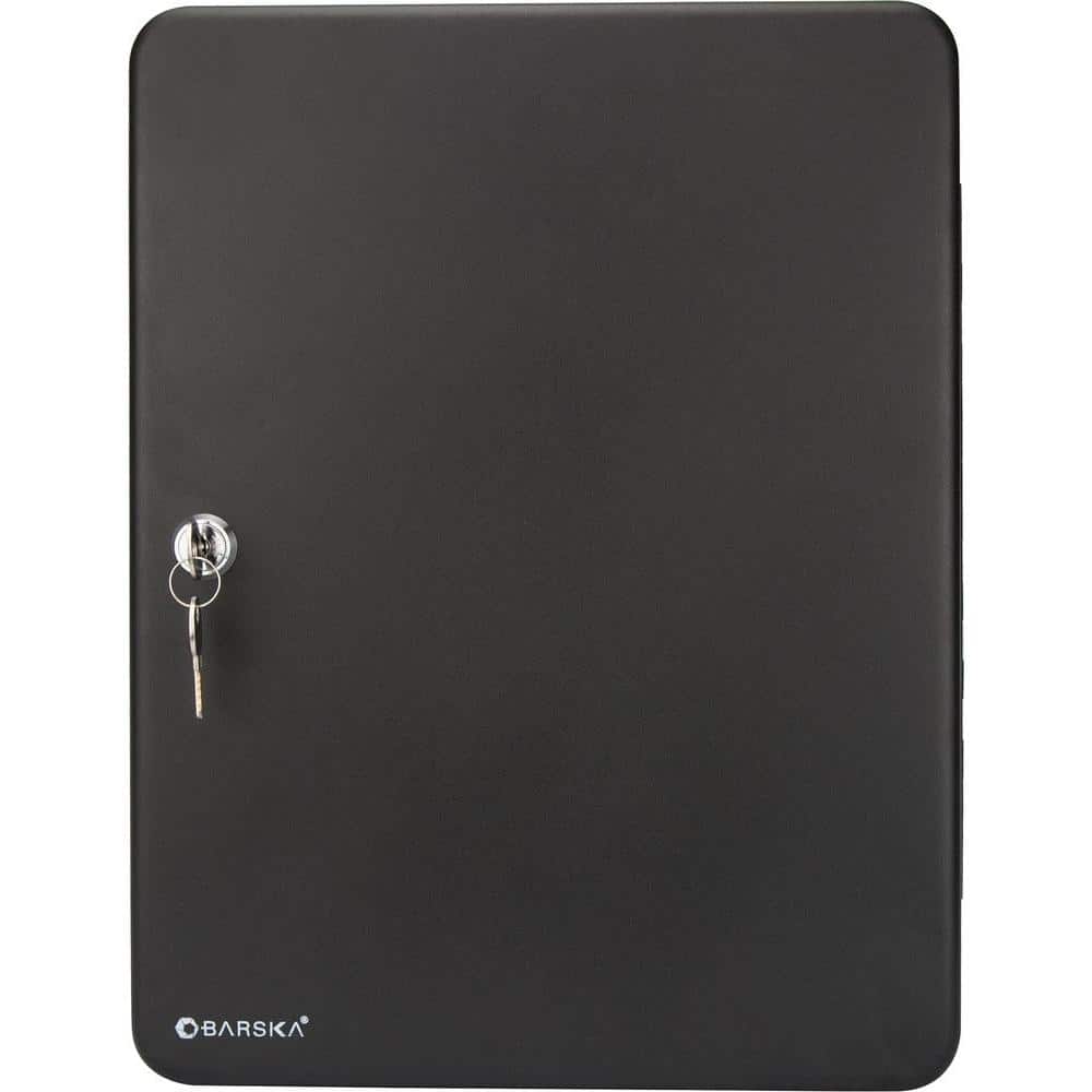 Matte Black Steel Wall-Mount Key Cabinet with Lock, 48 Hooks