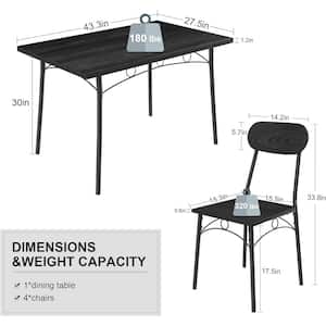 5-Piece Dining Table Set, Black Rectangular Kitchen Table and Chairs, Dining Room Set with Metal Frame Dining Set