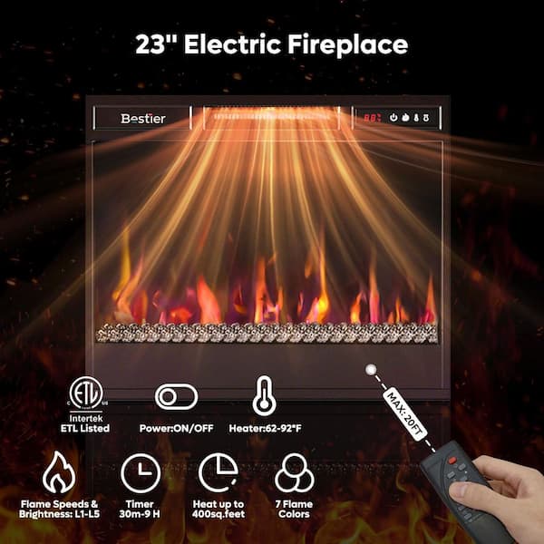 63 in. Freestanding Electric Fireplace TV Stand Media Console Fits TVs Up to 70 in. with Cabinet in Black Marble