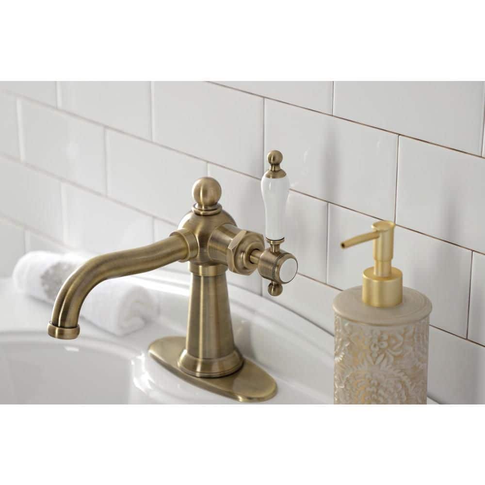 Nautical Antique Brass Single-Handle Bathroom Faucet with Pop-Up Drain