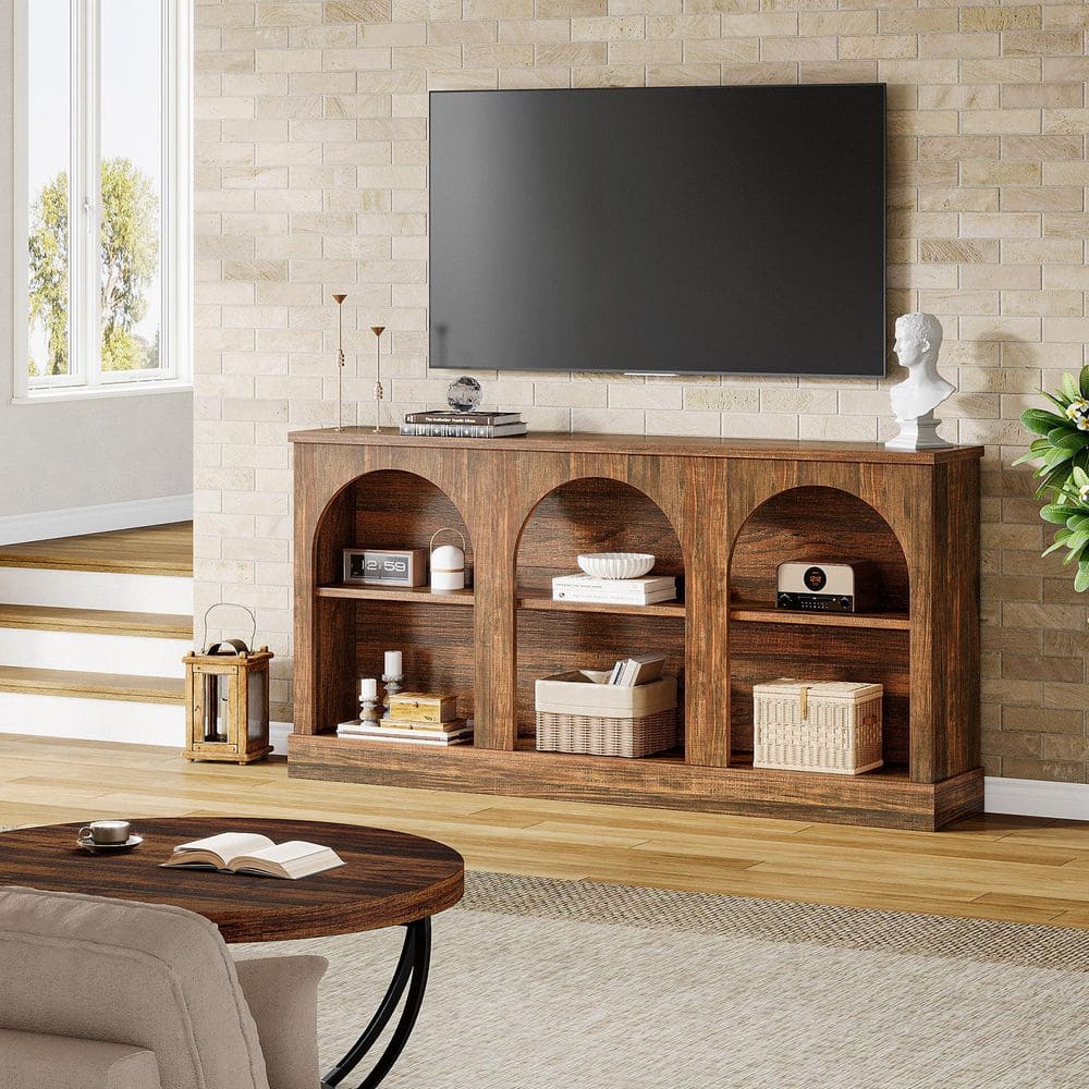 Tabor Vintage Brown TV Stand Fits TVs up to 50 to 65 in. Entertainment Center with 3-Tier Storage for Home Living Room