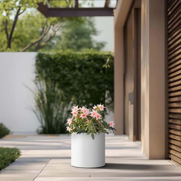 Lightweight 13 in. x 13 in. Crisp White Extra Large Tall Round Concrete Plant Pot/Planter for Indoor and Outdoor