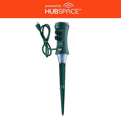 Defiant Smart Outdoor 4 ft. 6-Outlet Power Stake Timer with Holiday Lights Projector Powered by Hubspace