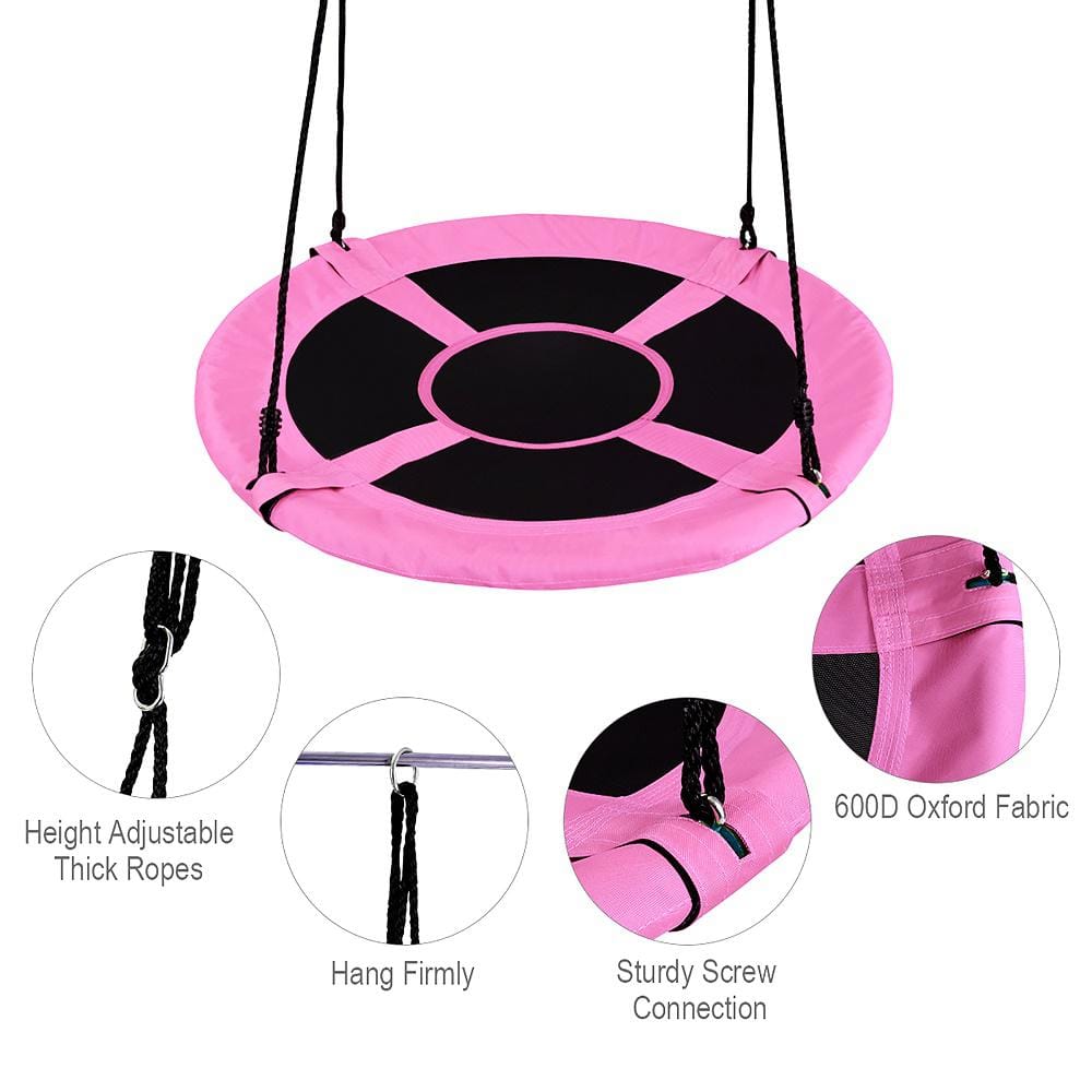 Pink and Black 40'' Flying Saucer Tree Swing with Steel Frame
