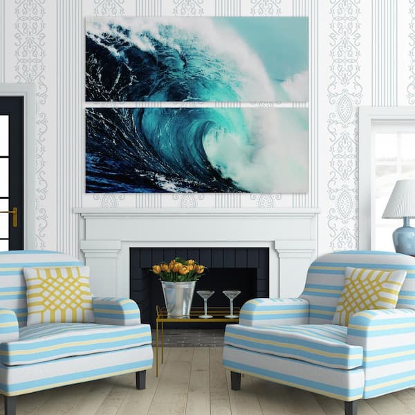 Looife Seascape Canvas Wall Art Decor, 30x40 Inch 3 Panels Sea Waves with  Skyline Picture Giclee Prints Gallery Wrapped Stormy Sea Artwork for Living