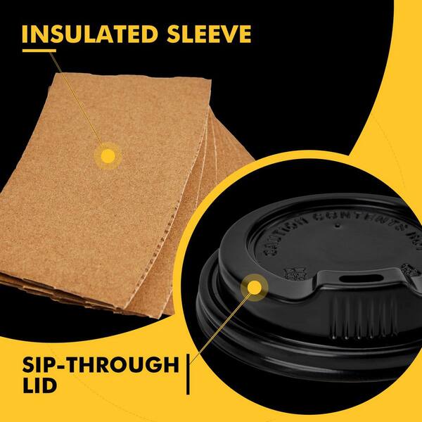 EcoWise Black Disposable Coffee Cup Lids – 500 Pack, Fits 12oz & 16oz Paper Cups, Sip-Through Design